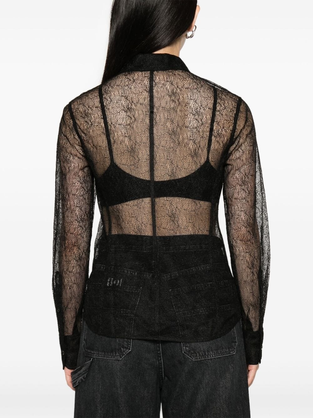 semi-sheer mesh-design shirt - 4