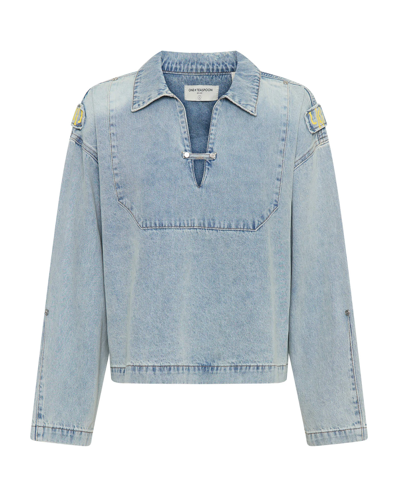 Retro Pullover Denim Shirt - Soft Blue - 1