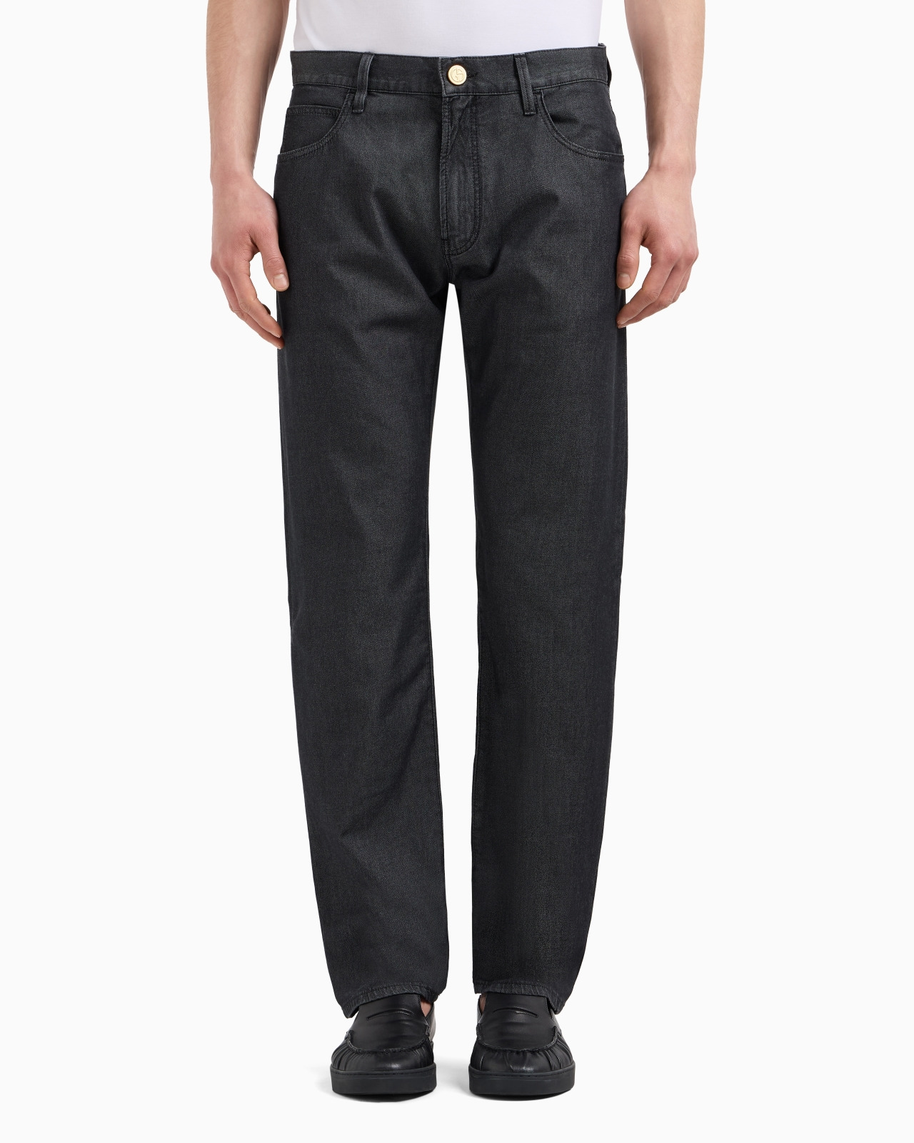 STRETCH COTTON AND SILK, REGULAR-FIT, FIVE-POCKET TROUSERS - 4