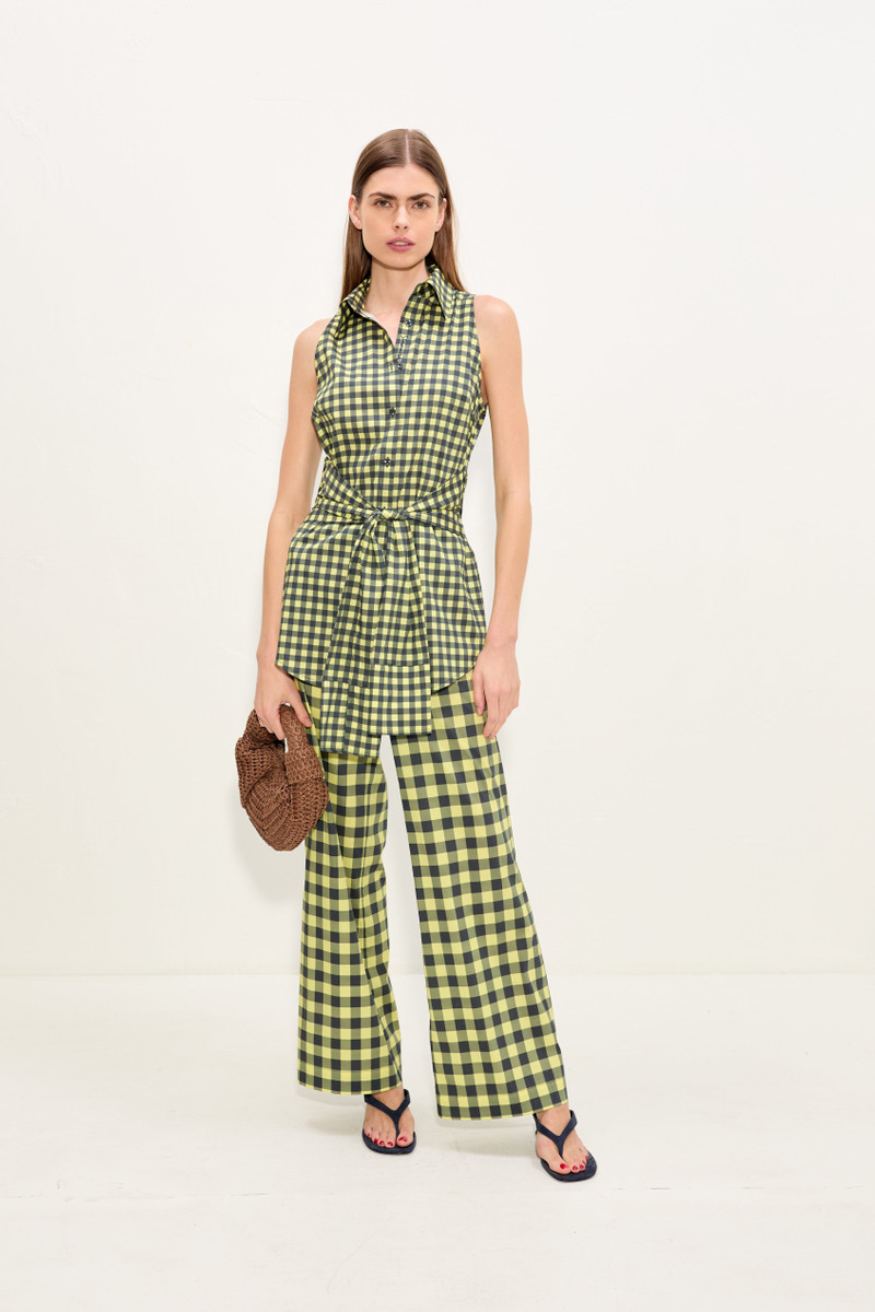 SIMONMILLER Pia Poplin Pant In Peridot/Ebony Gingham outlook