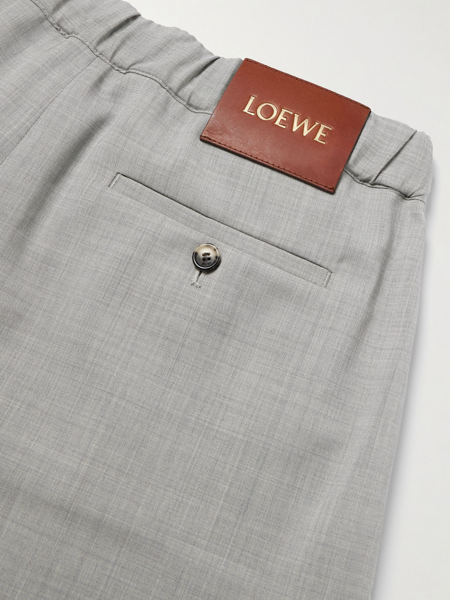 Wide-Leg Logo-Embroidered Pleated Wool Drawstring Trousers Light gray - 5