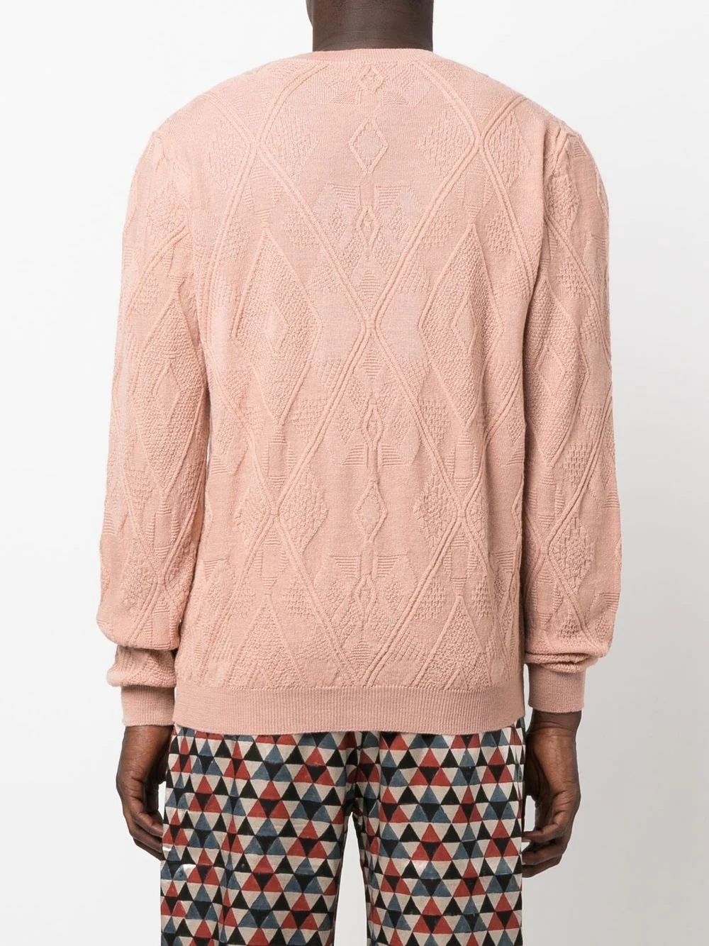 diamond-pattern crew neck sweater - 4