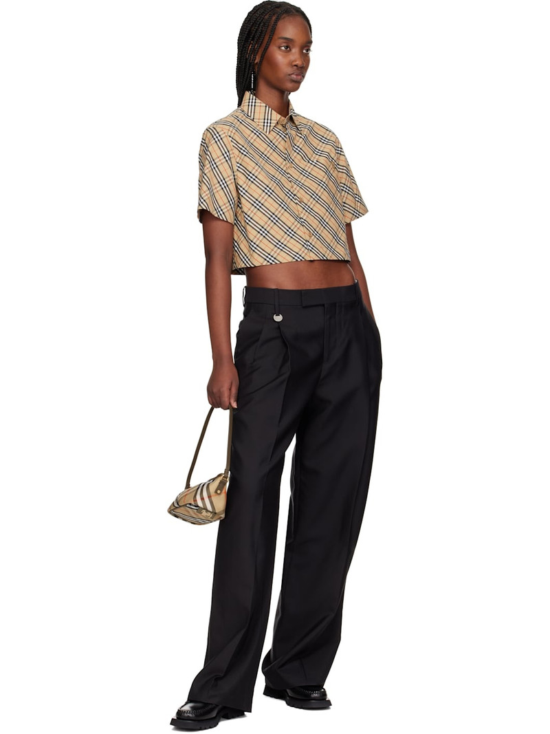 Burberry Beige Cropped Check Cotton Shirt outlook