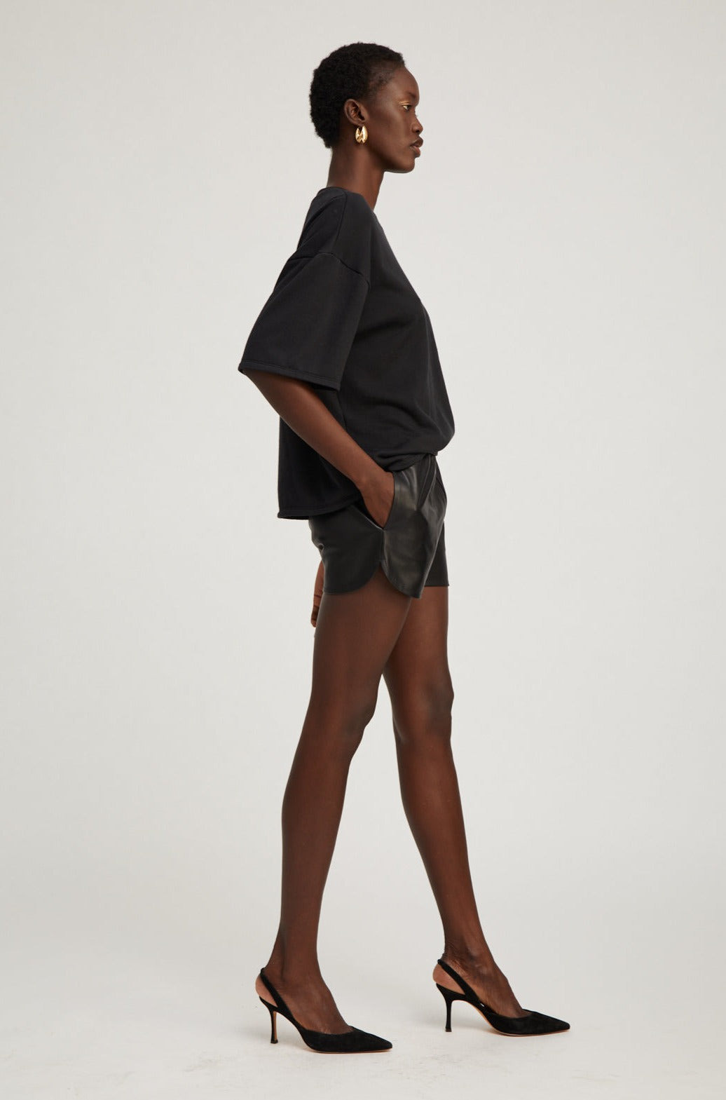 BLACK LEATHER SLIP SHORTS - 4