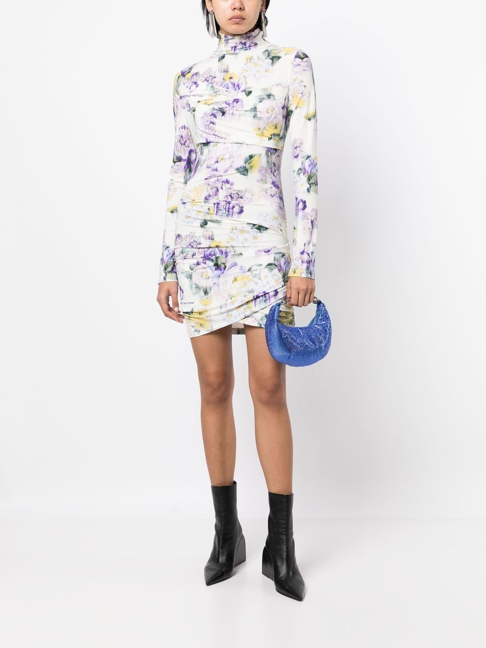 floral-print draped dress - 2