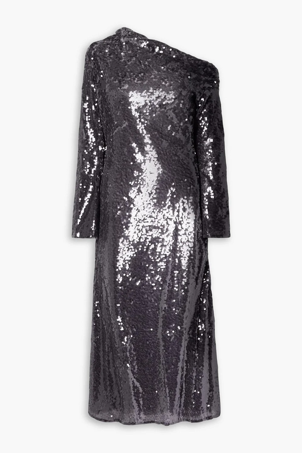 Asymmetric sequined mesh midi dress - 1