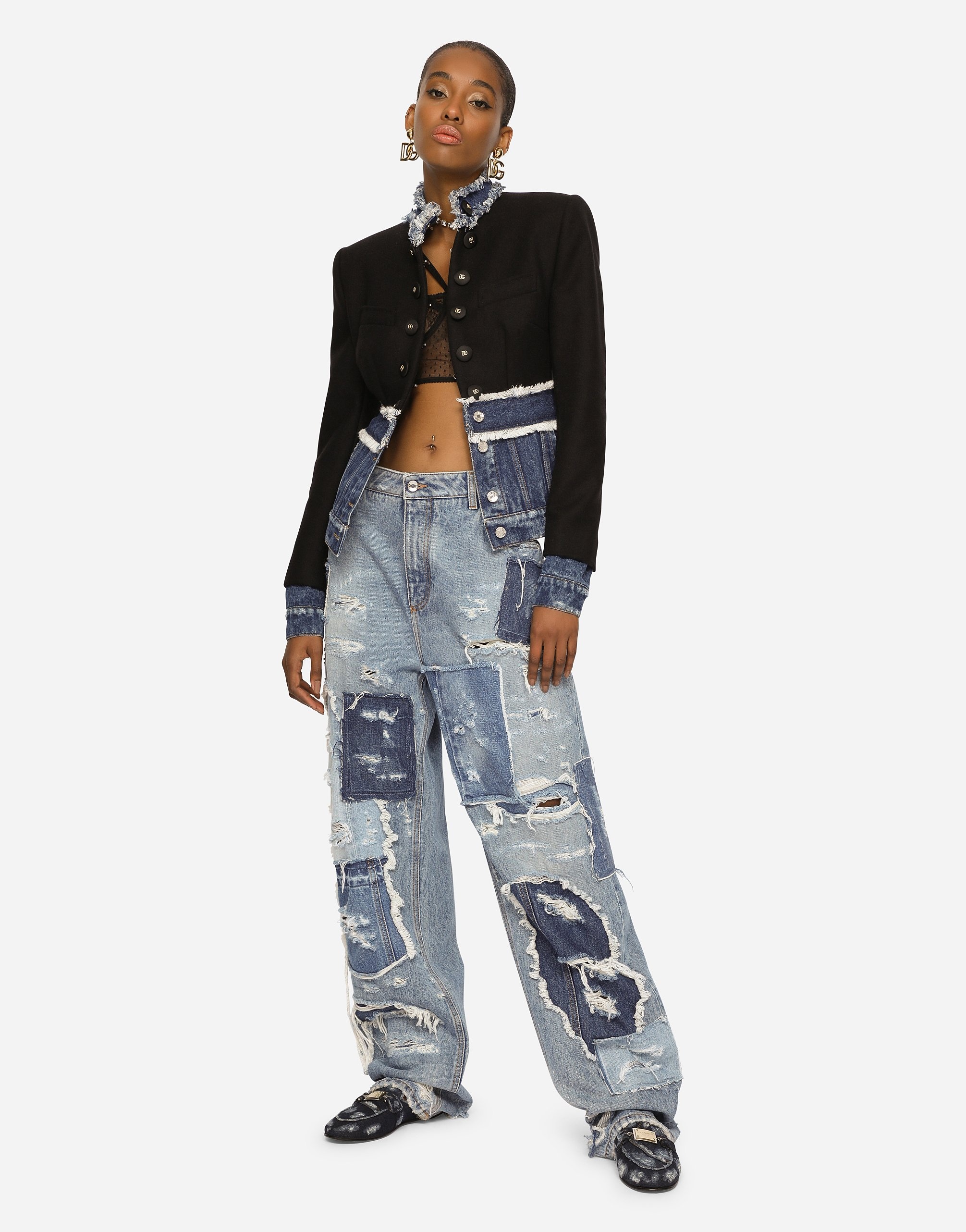 Patchwork denim jeans with ripped details - 2