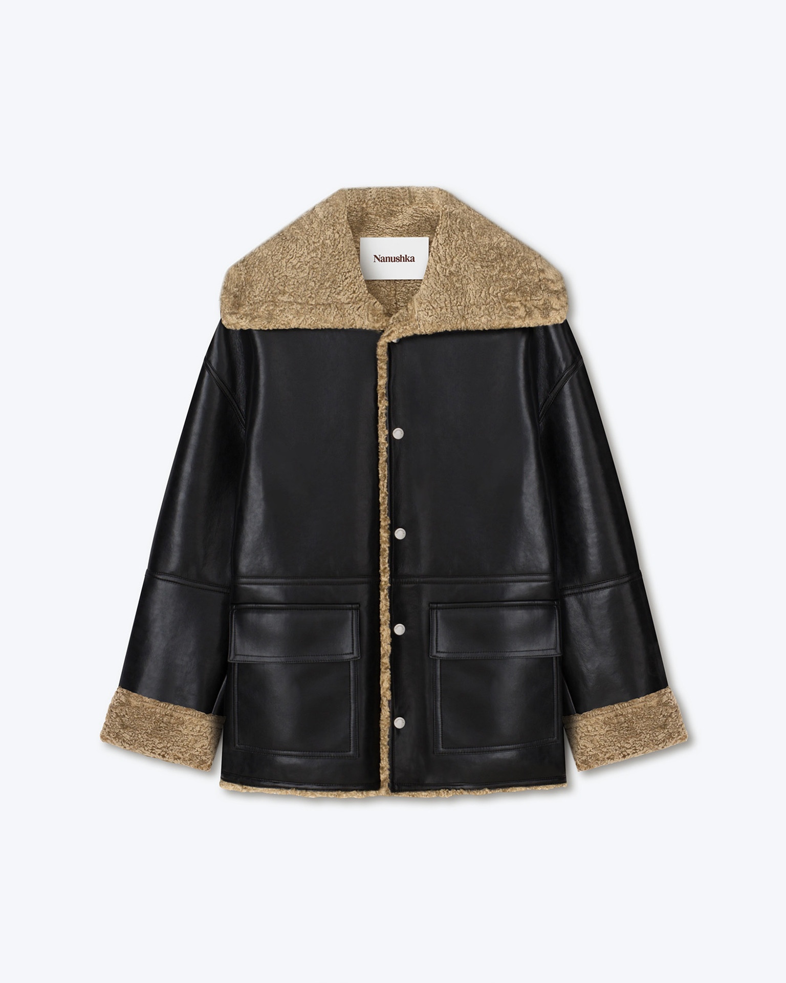 MAUK - Faux shearling-trimmed jacket - Black/khaki - 1