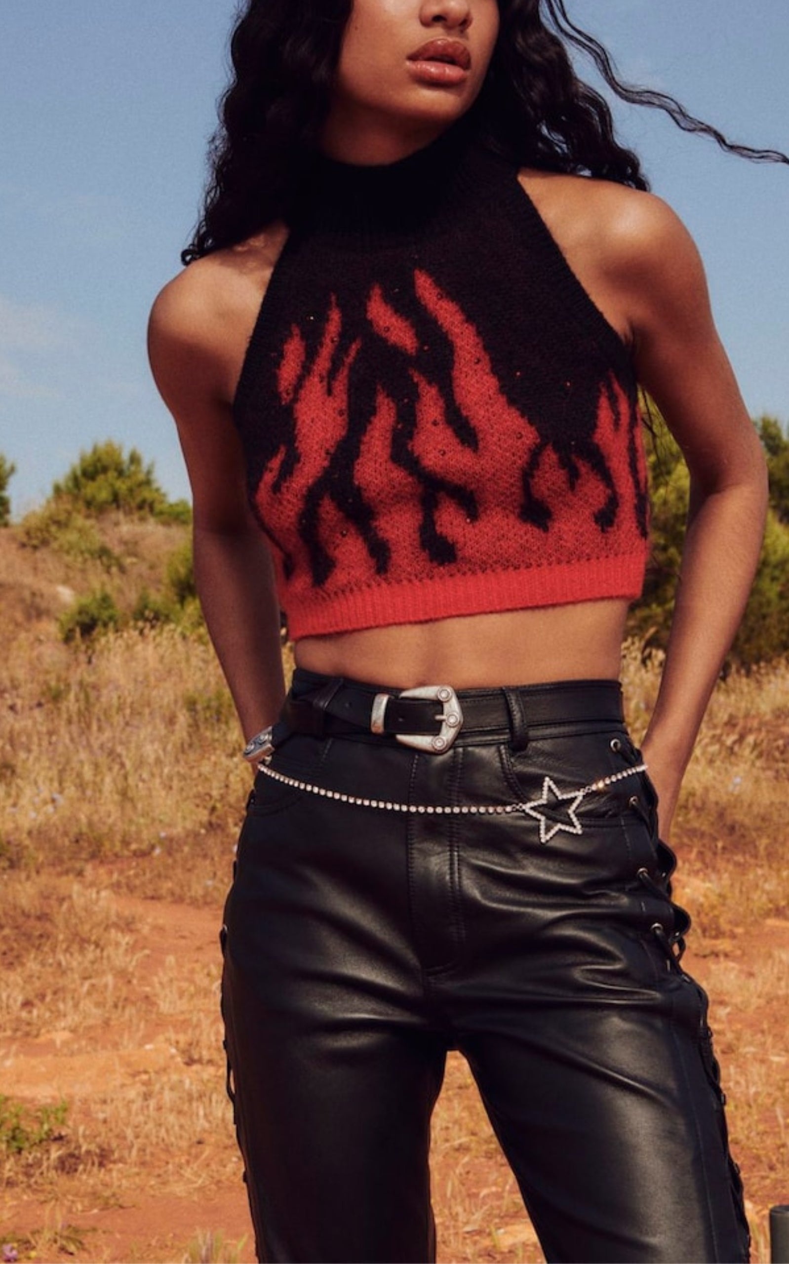 Flames Jacquard Knit Crop Top - 5