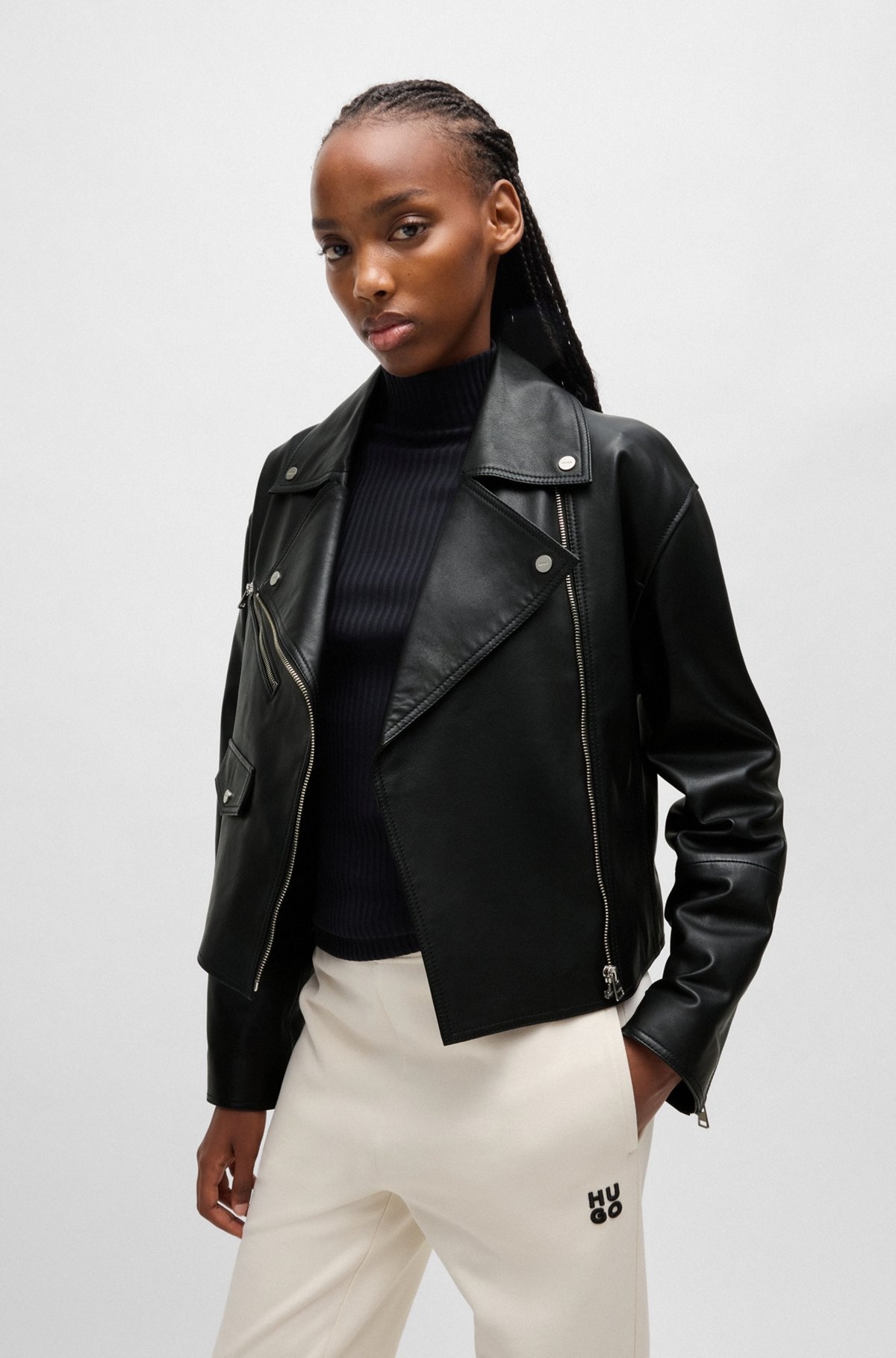 LEATHER BIKER JACKET WITH ZIPPED SLEEVES - 2