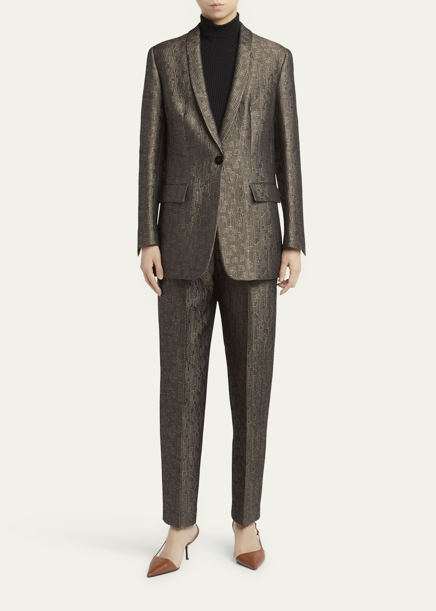 Geo Silk Jacquard Single-Breasted Blazer - 2