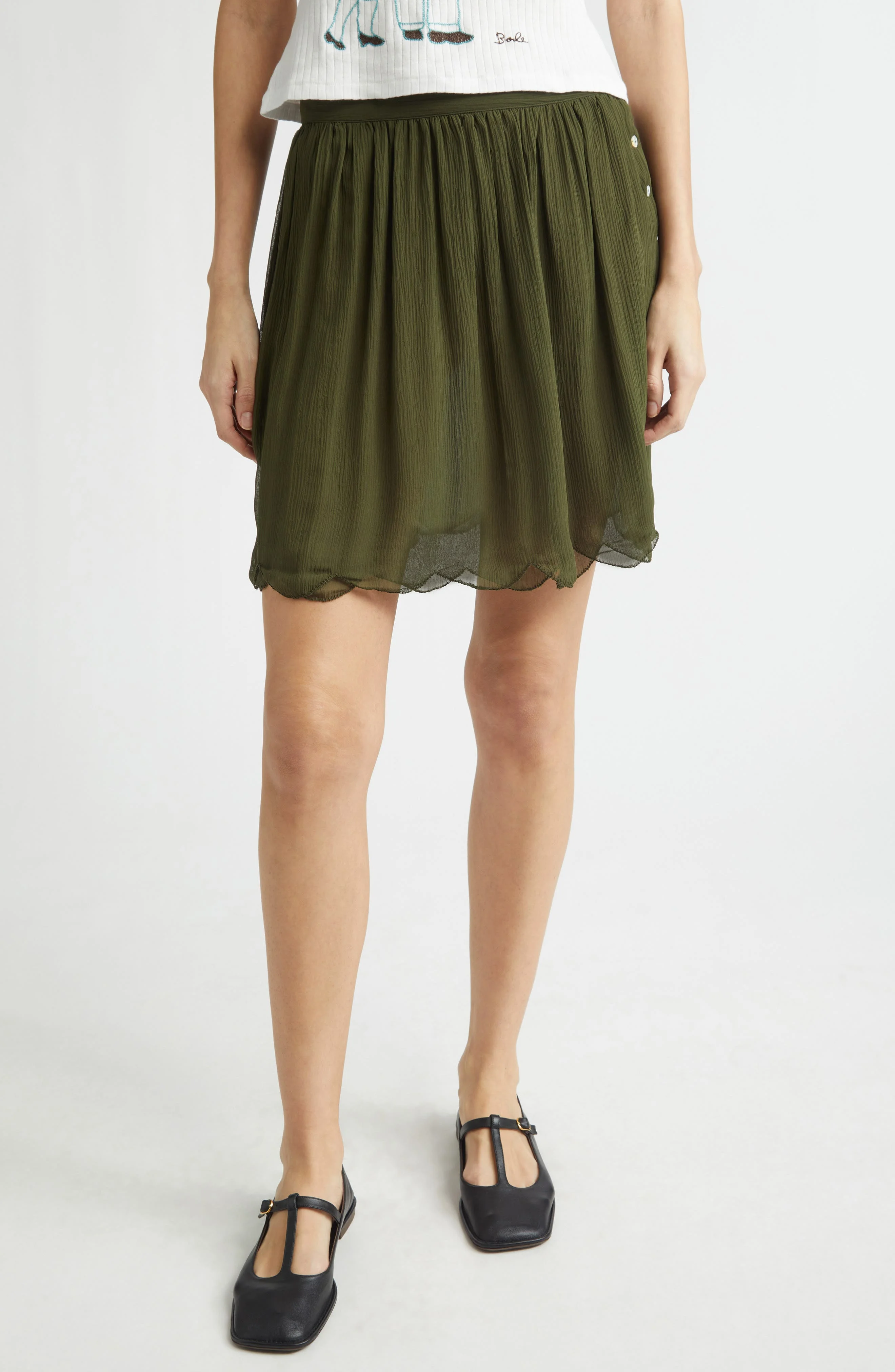 Bode Mab Button Silk Georgette Skirt in Olive at Nordstrom - 1