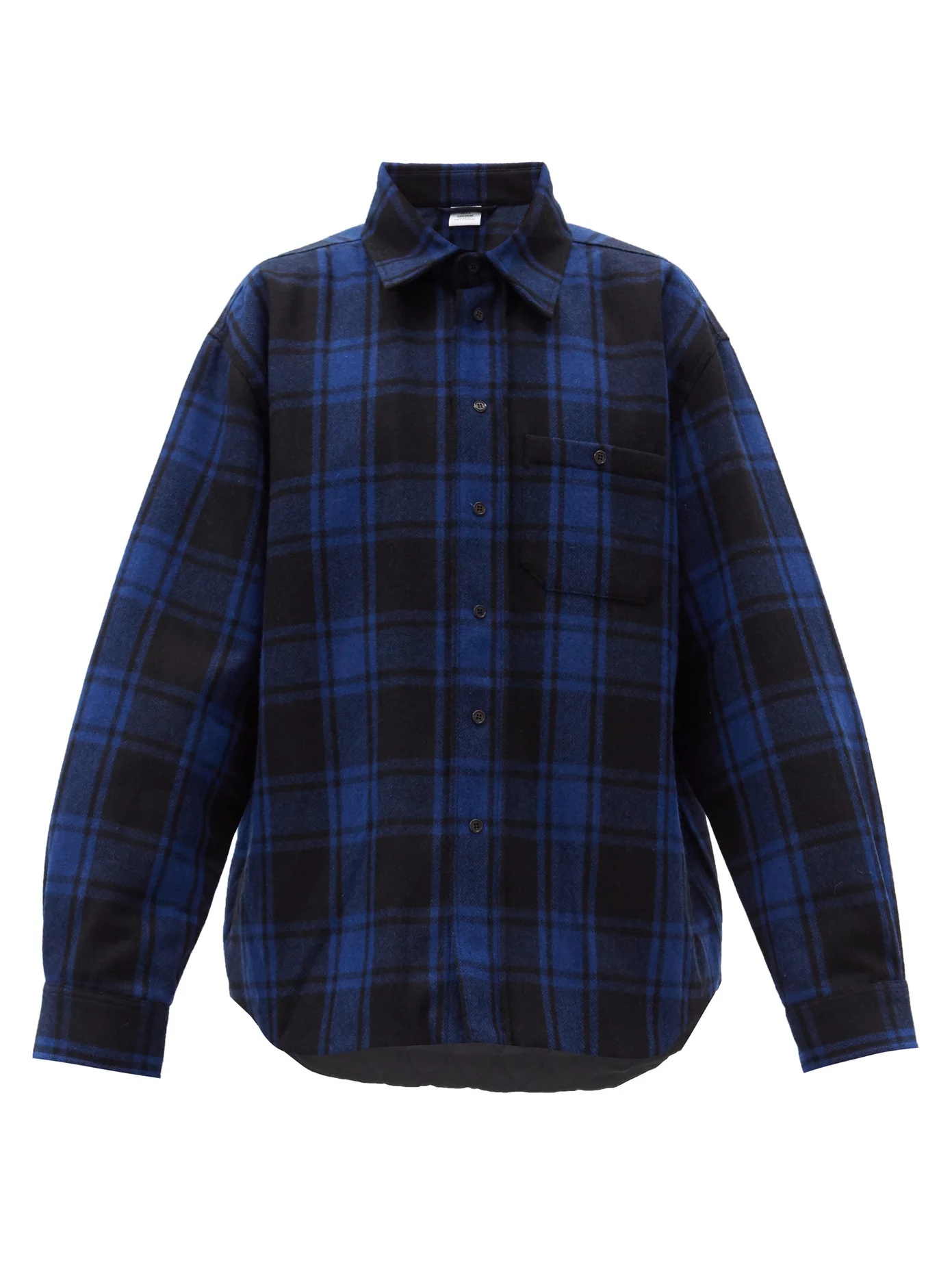 Logo-collar padded checked wool-blend shirt - 1