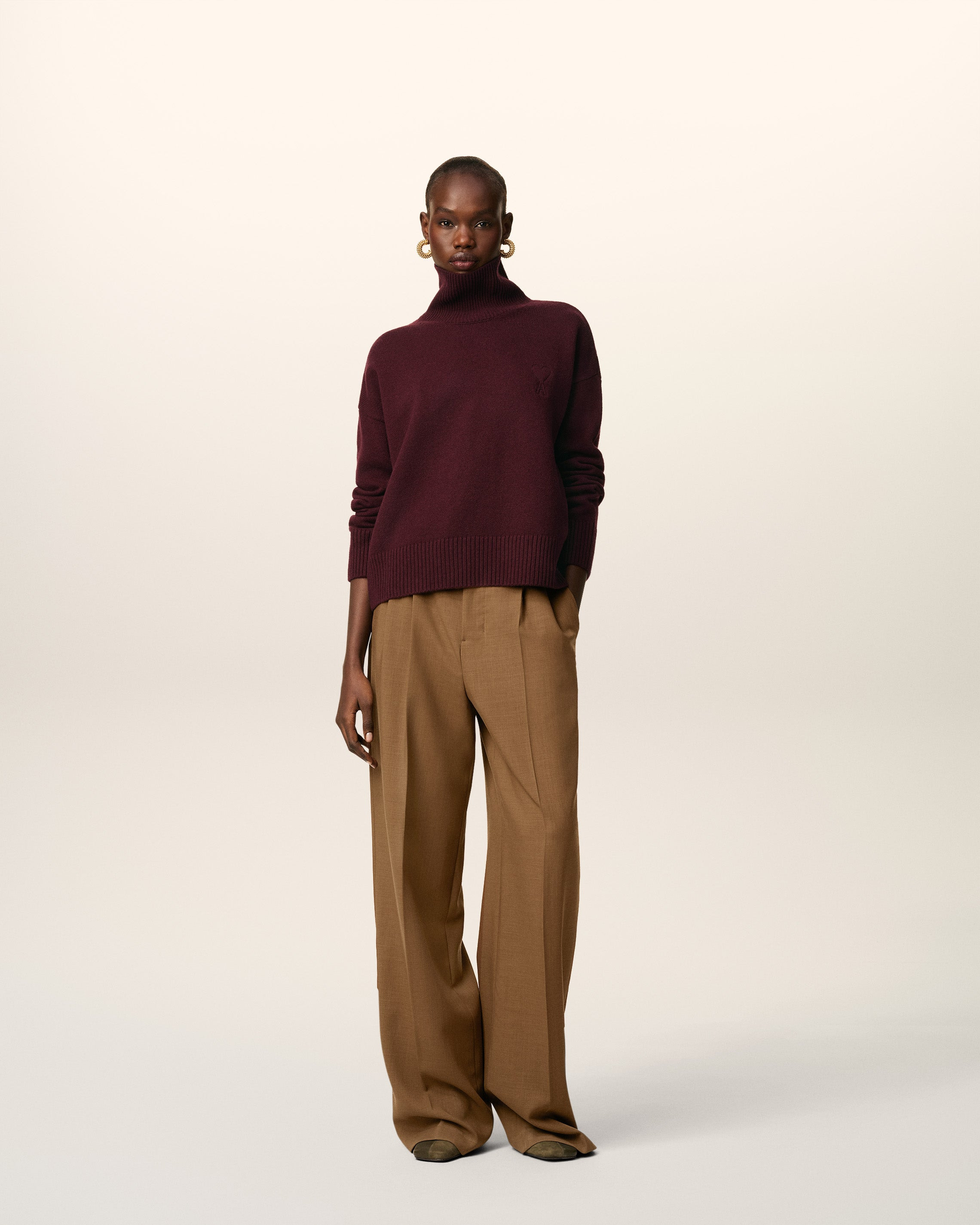 BURGUNDY WOOL AMI DE COEUR FUNNEL NECK SWEATER - 2