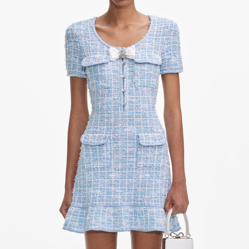 knee length dresses for ladies Blue Plaid Square Neck Slip Mini Dress