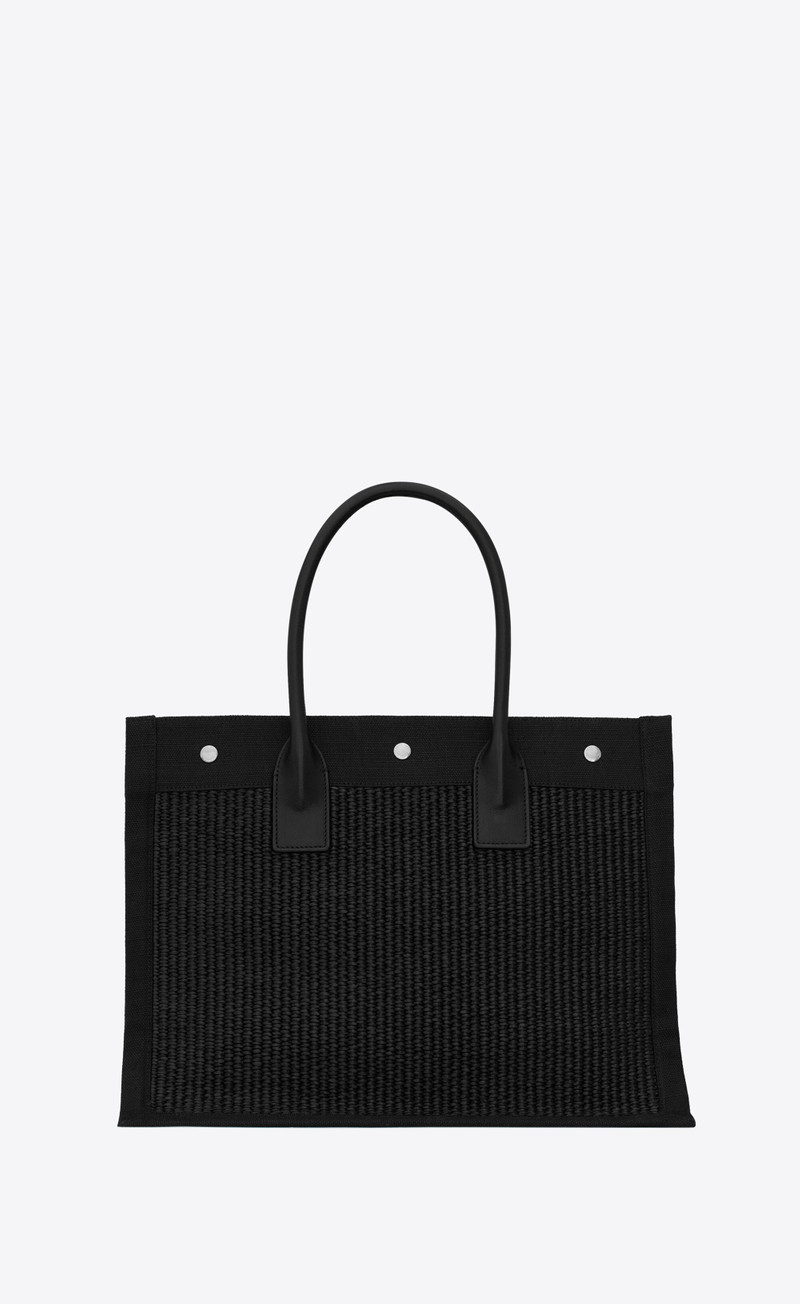 rive gauche small tote bag in raffia and leather 3