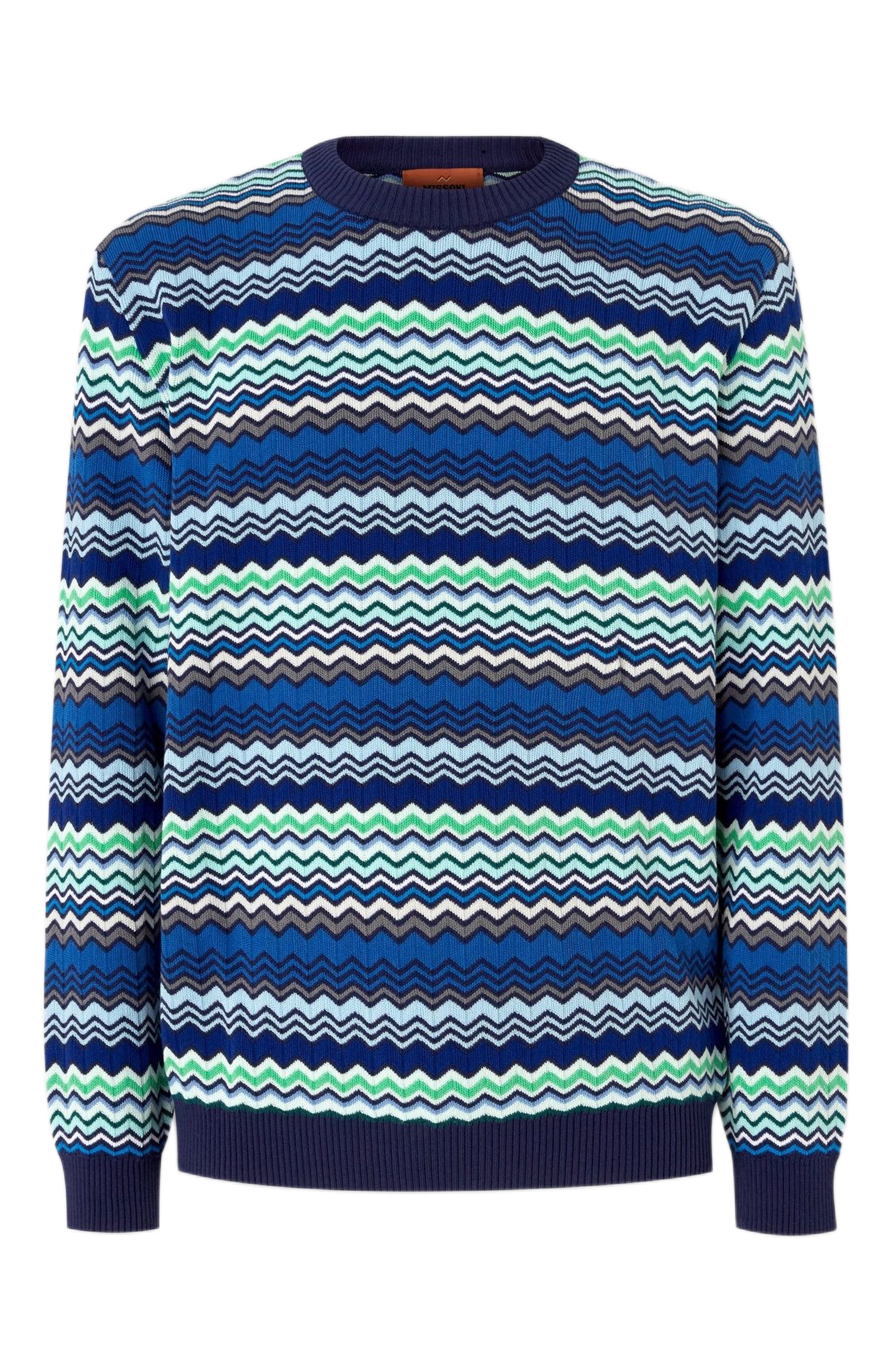 Missoni Cotton Crew-neck Pullover With Micro Zigzag And Contrasting Piping in Blue at Nordstrom - 6