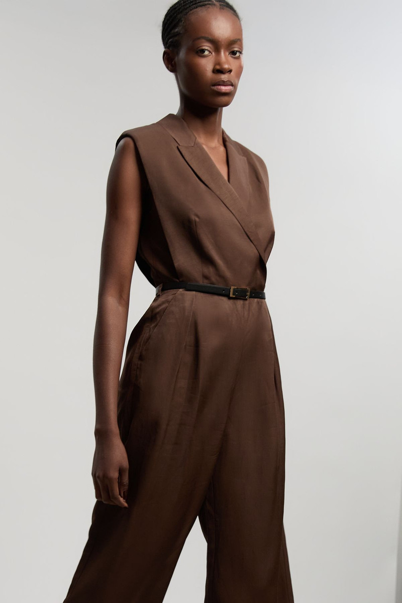 KAREN MILLEN Premium Viscose Linen Tailored Belted Wide Leg Jumpsuit outlook