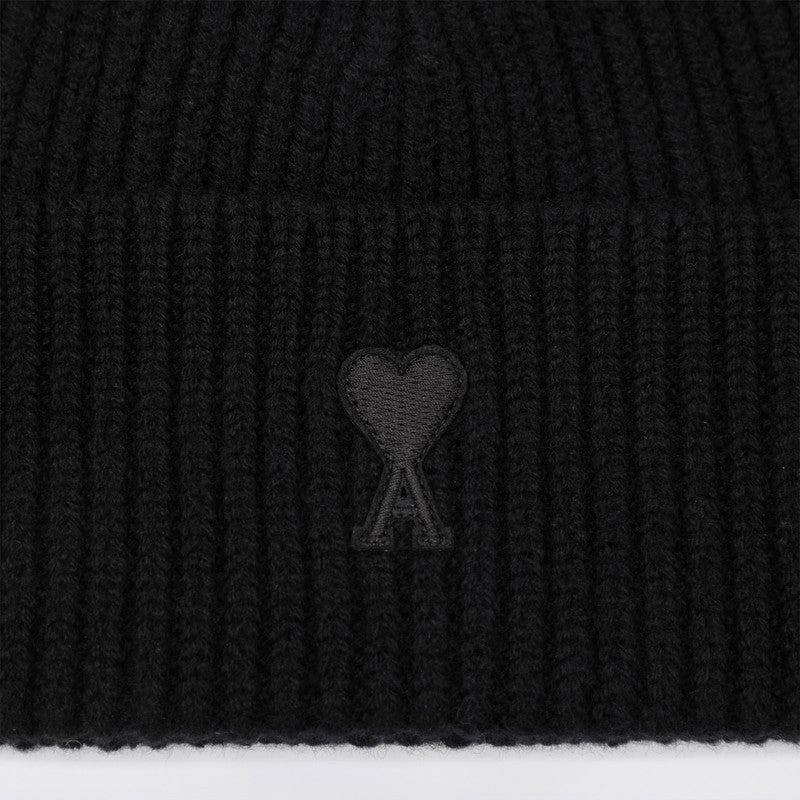 Ami Paris Ami De Coeur Black Wool Hat Men - 2