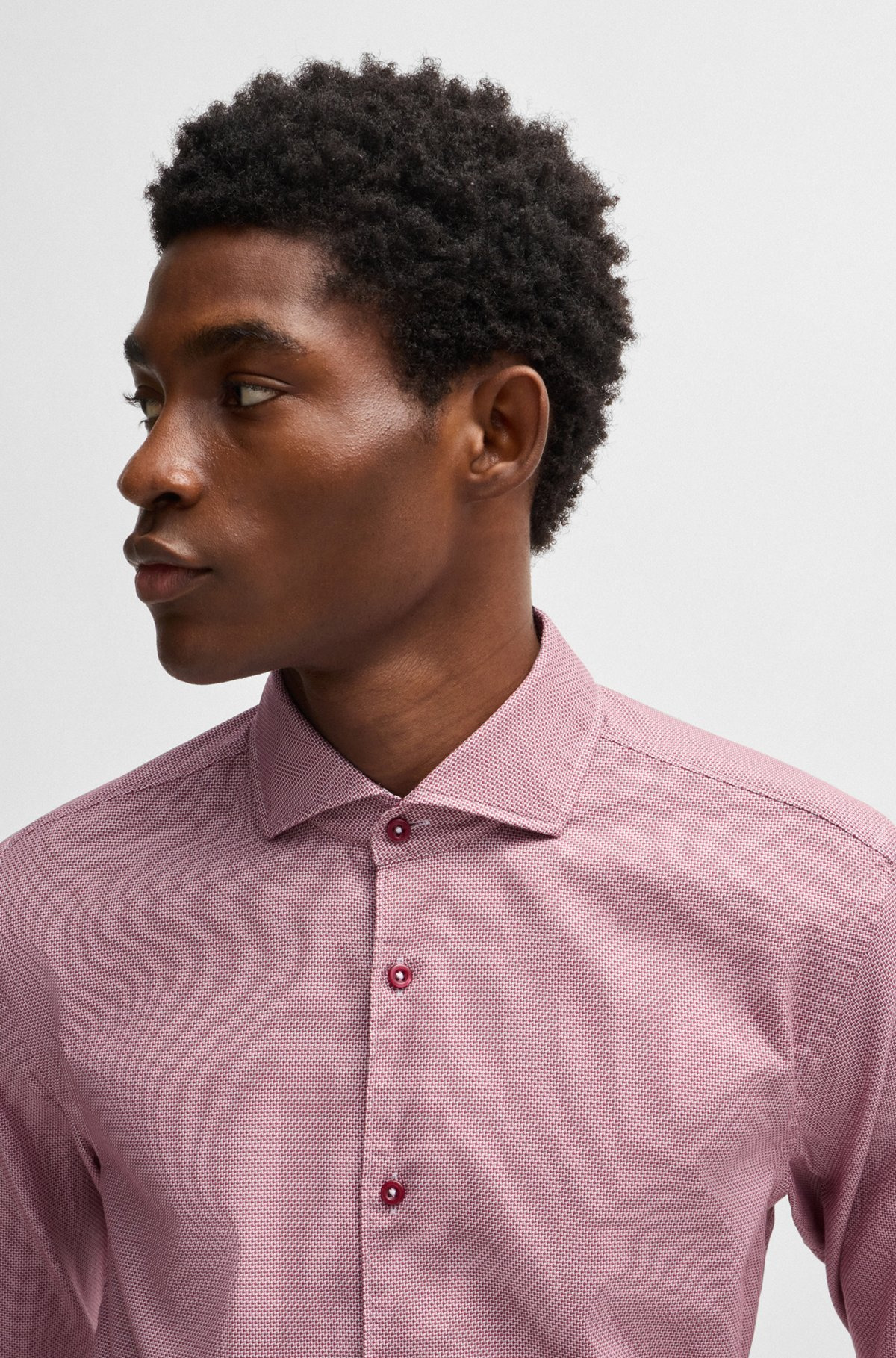 CASUAL-FIT SHIRT IN STRUCTURED COTTON WITH SPREAD COLLAR - 3