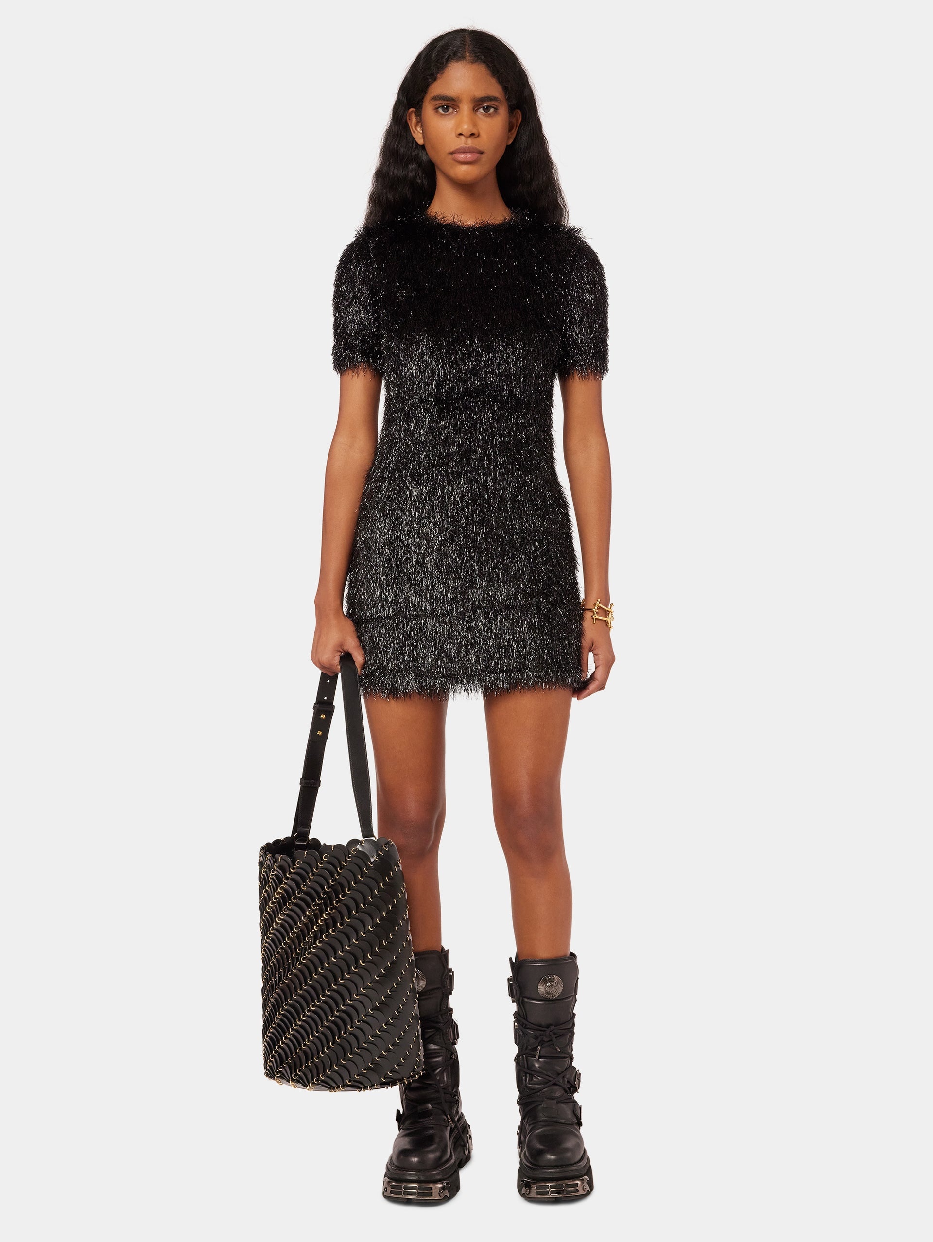 LARGE BLACK BUCKET PACO BAG IN LEATHER - 5