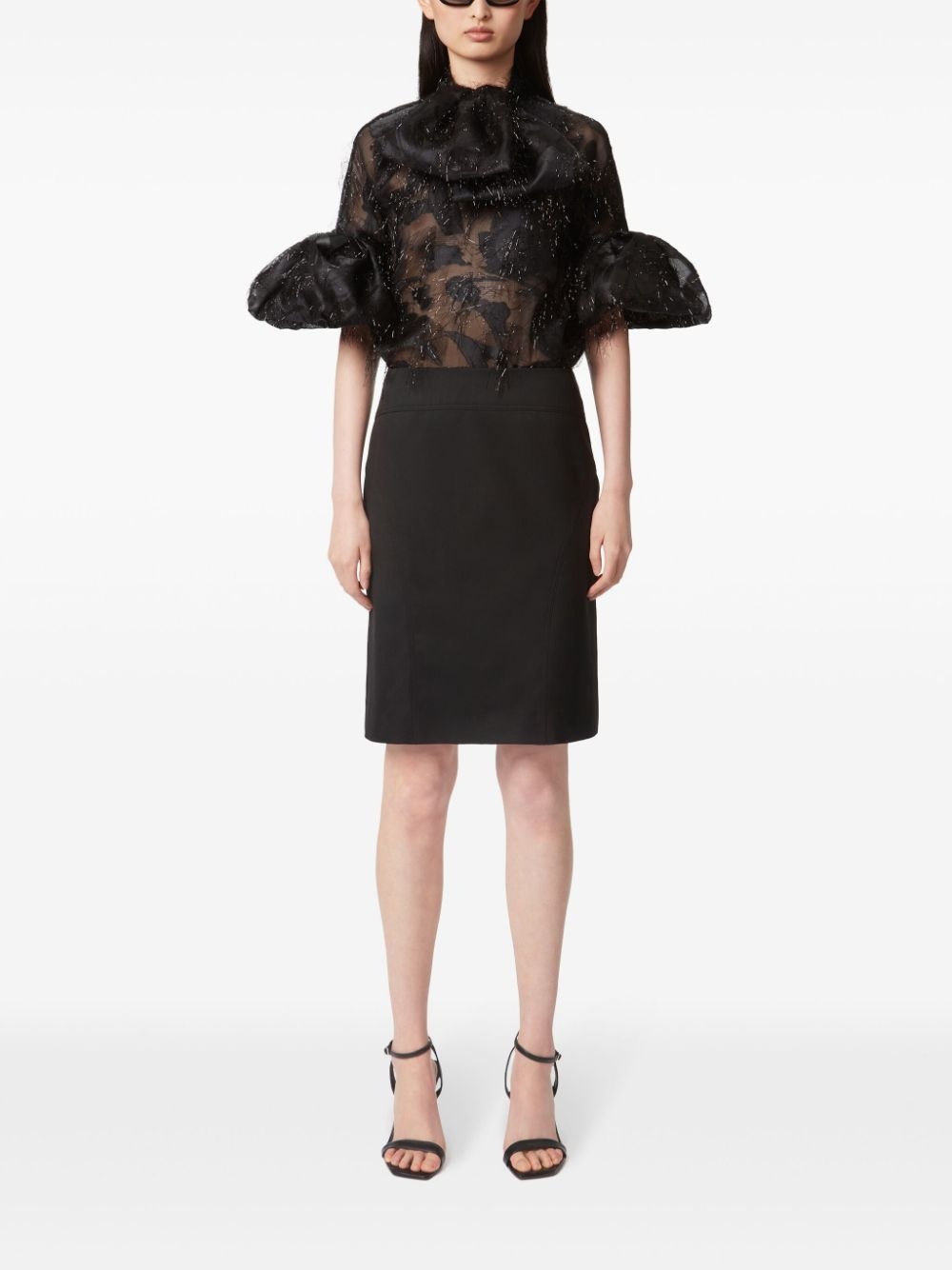 puff-sleeve lavaliere blouse - 2