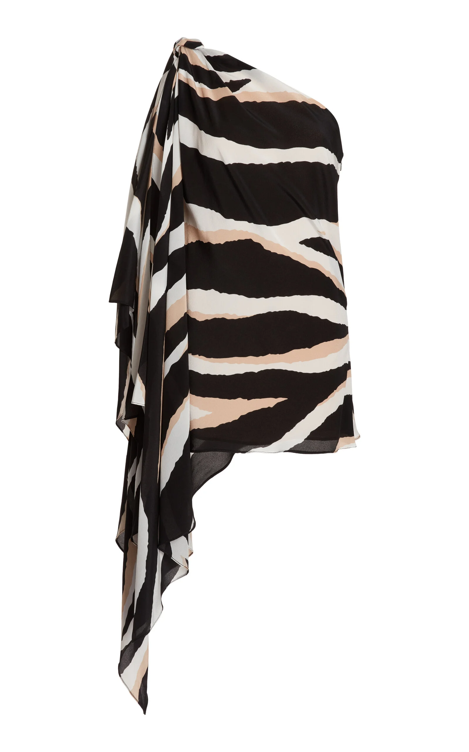 Zebra-Print One-Shoulder Cape Maxi Top black/white - 1
