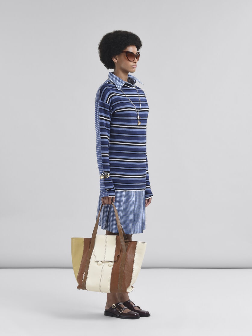 WOOL BLEND BLUE AND WHITE CHECKED SHIRT - 5