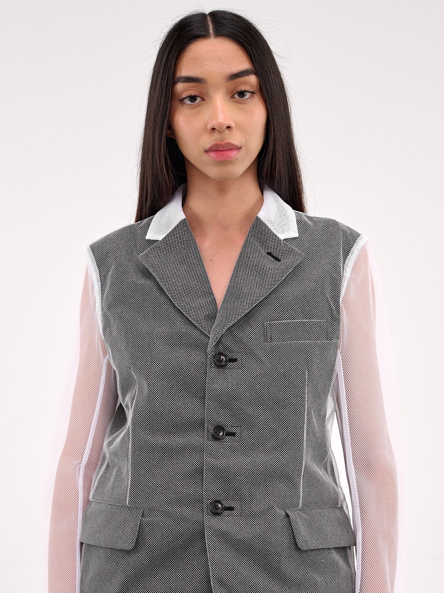 Mesh Mixed-Material Blazer - 4