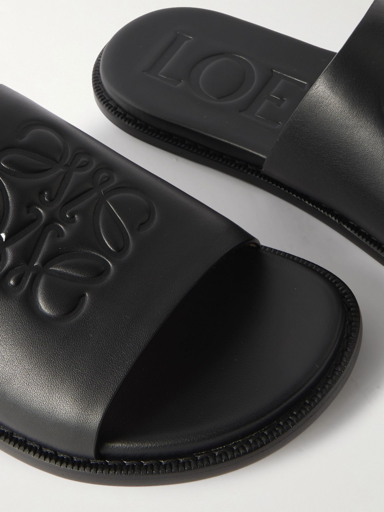 + Paula's Ibiza Logo-Debossed Leather Slides Black - 4