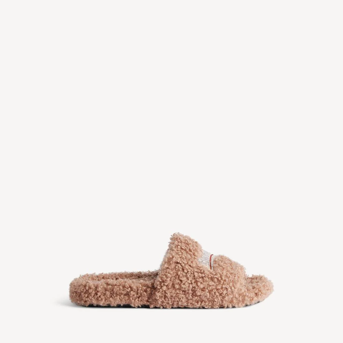 Women's Furry Open Mule in Bisque/white/red - 1