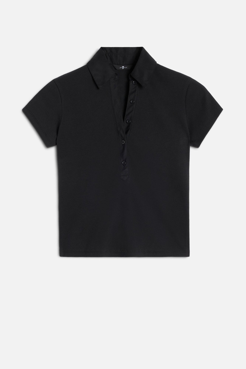 Ribbed Henley Polo in Black 1
