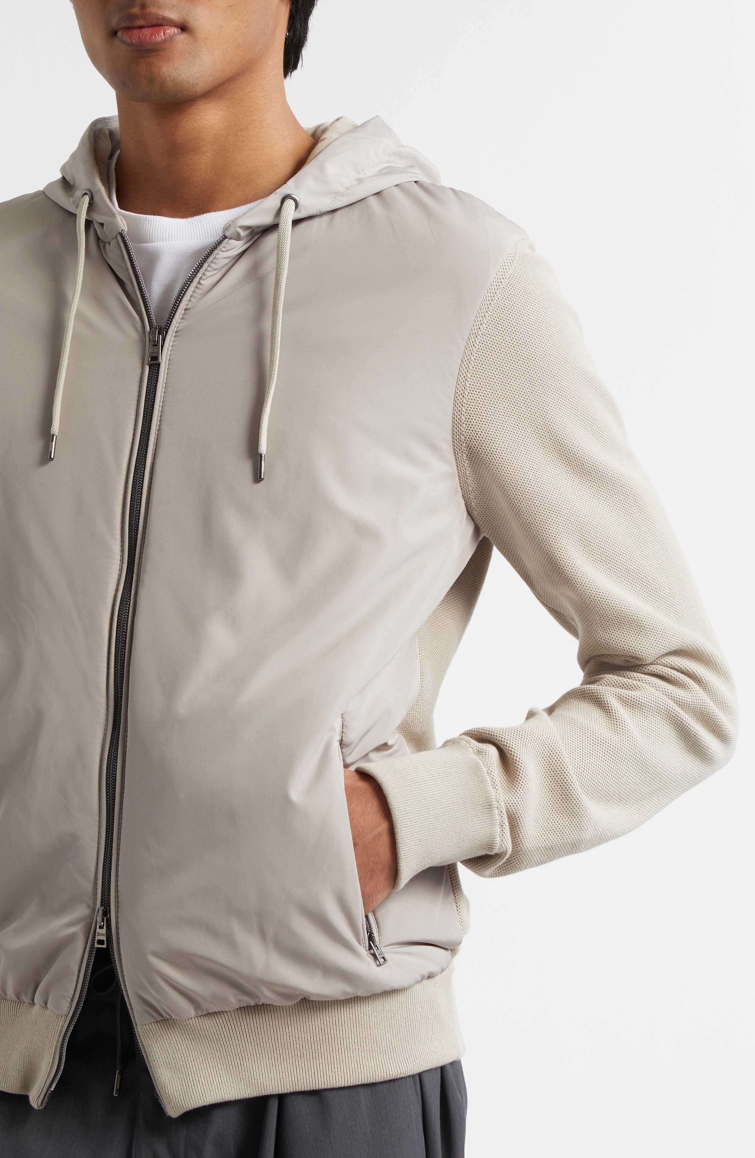 Herno Mixed Media Hooded Jacket in Taupe at Nordstrom - 4
