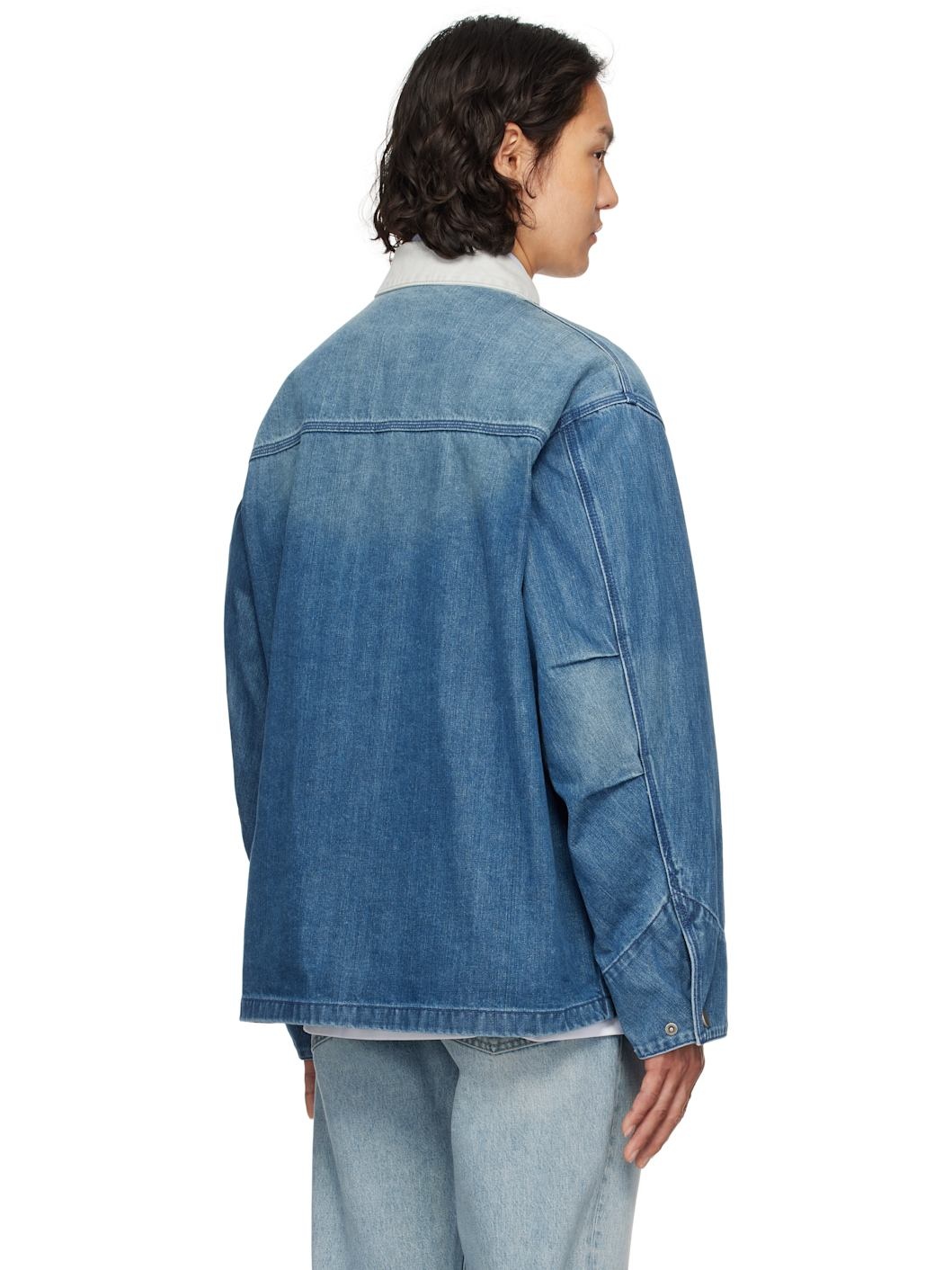 Blue Mid Length Denim Jacket - 3