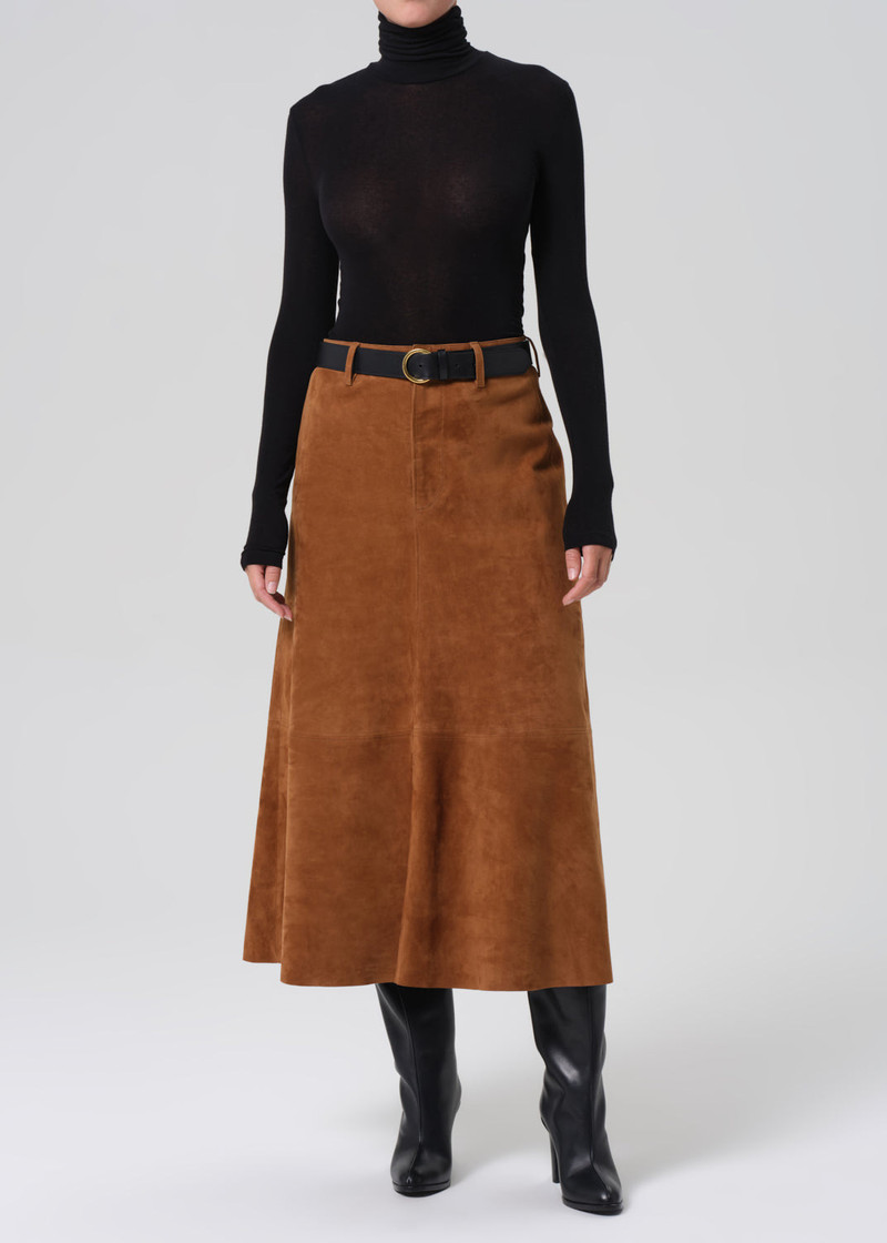 Cassia Suede Skirt In Toasted Caramel - 1
