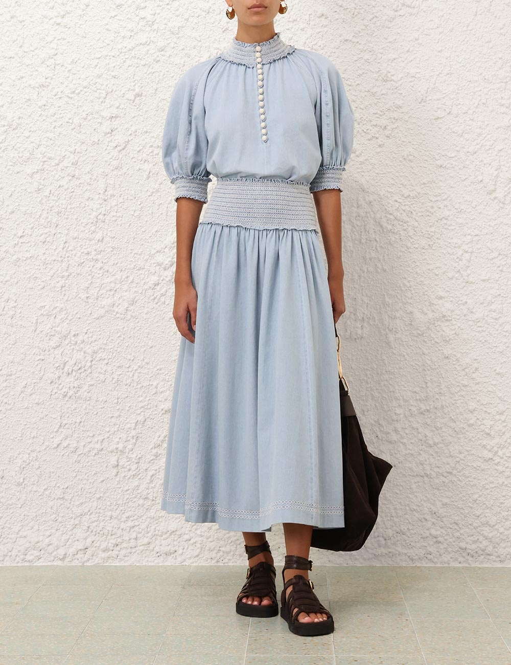 【Zimmermann】Ascension shirred denim midi skirt Ascension shirred denim midi skirt in blue - Zimmermann
