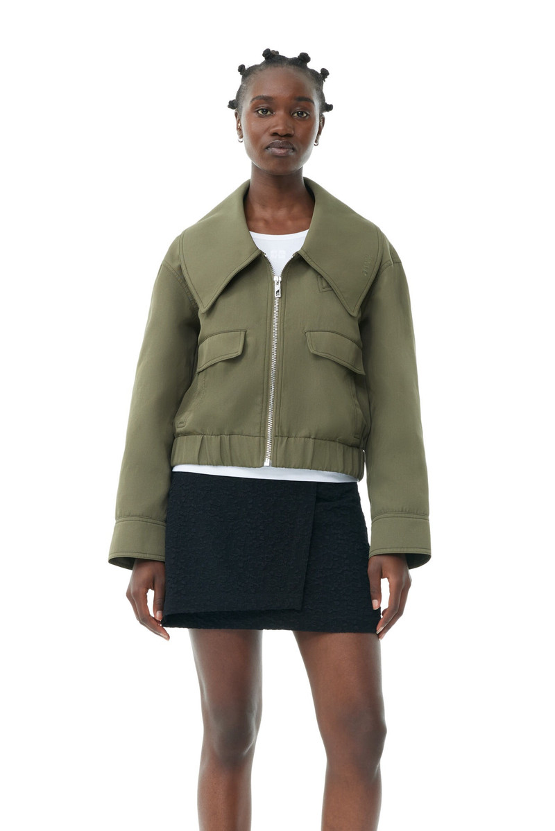 GANNI GREEN HEAVY TWILL WIDE COLLAR SHORT JACKET outlook