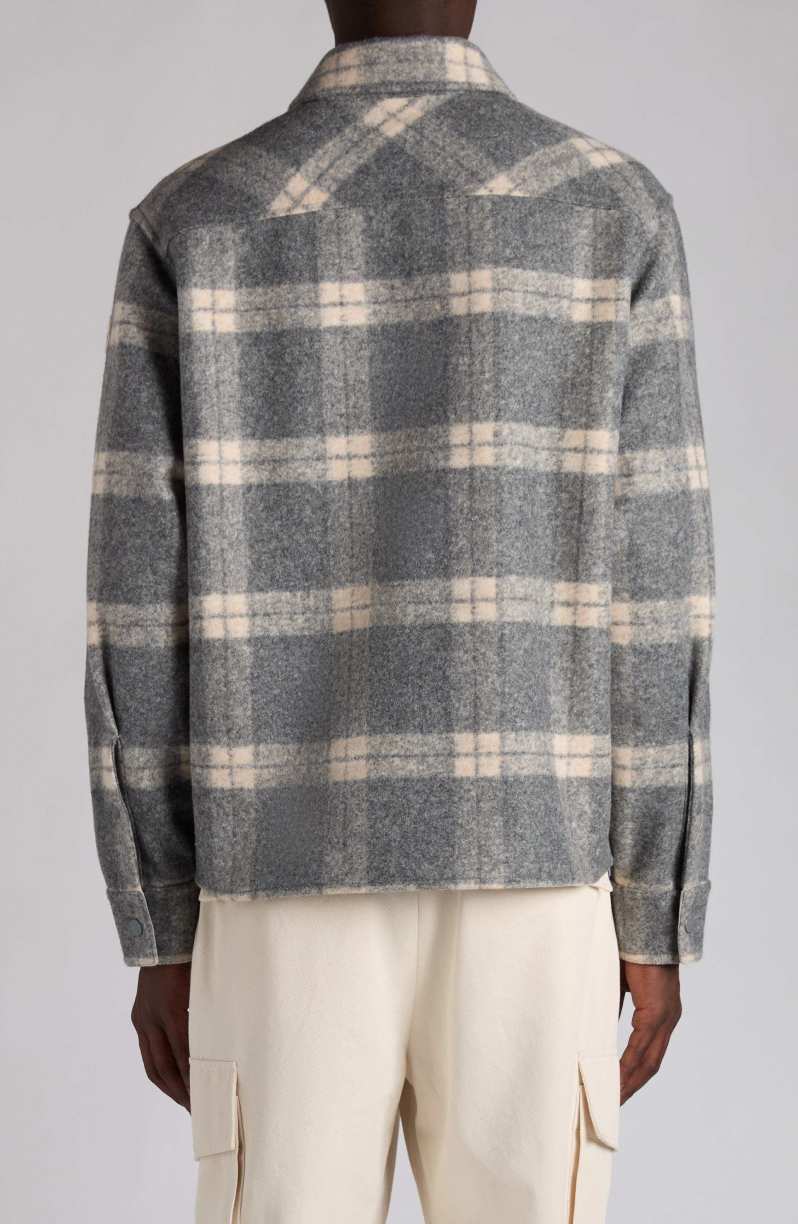 Moncler Plaid Shirt Jacket in Light Grey Check at Nordstrom - 3