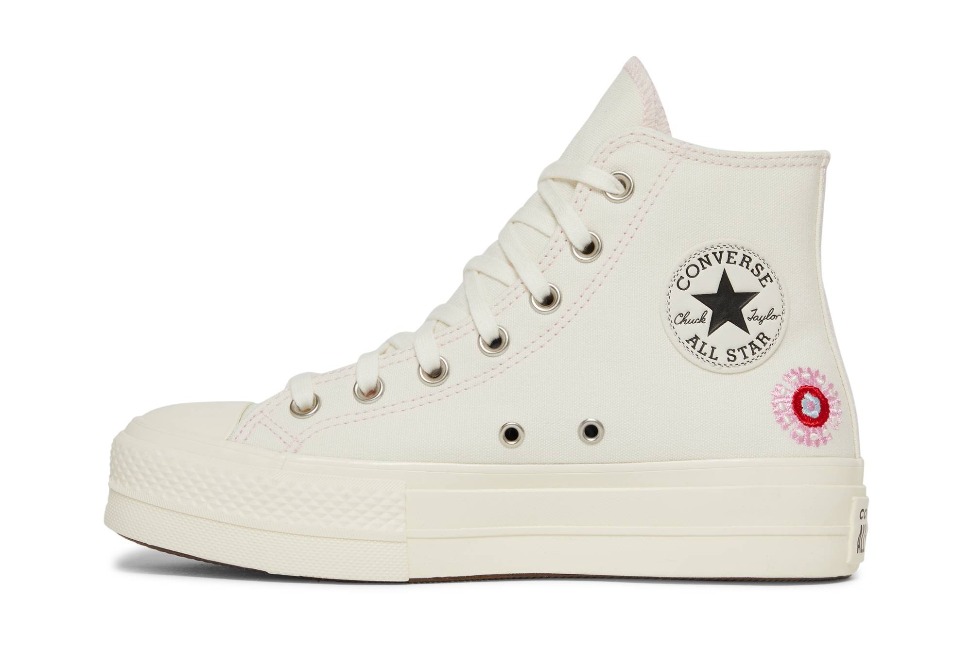 Wmns Chuck Taylor All Star Lift Platform High 'Floral Embroidery - Egret' - 3
