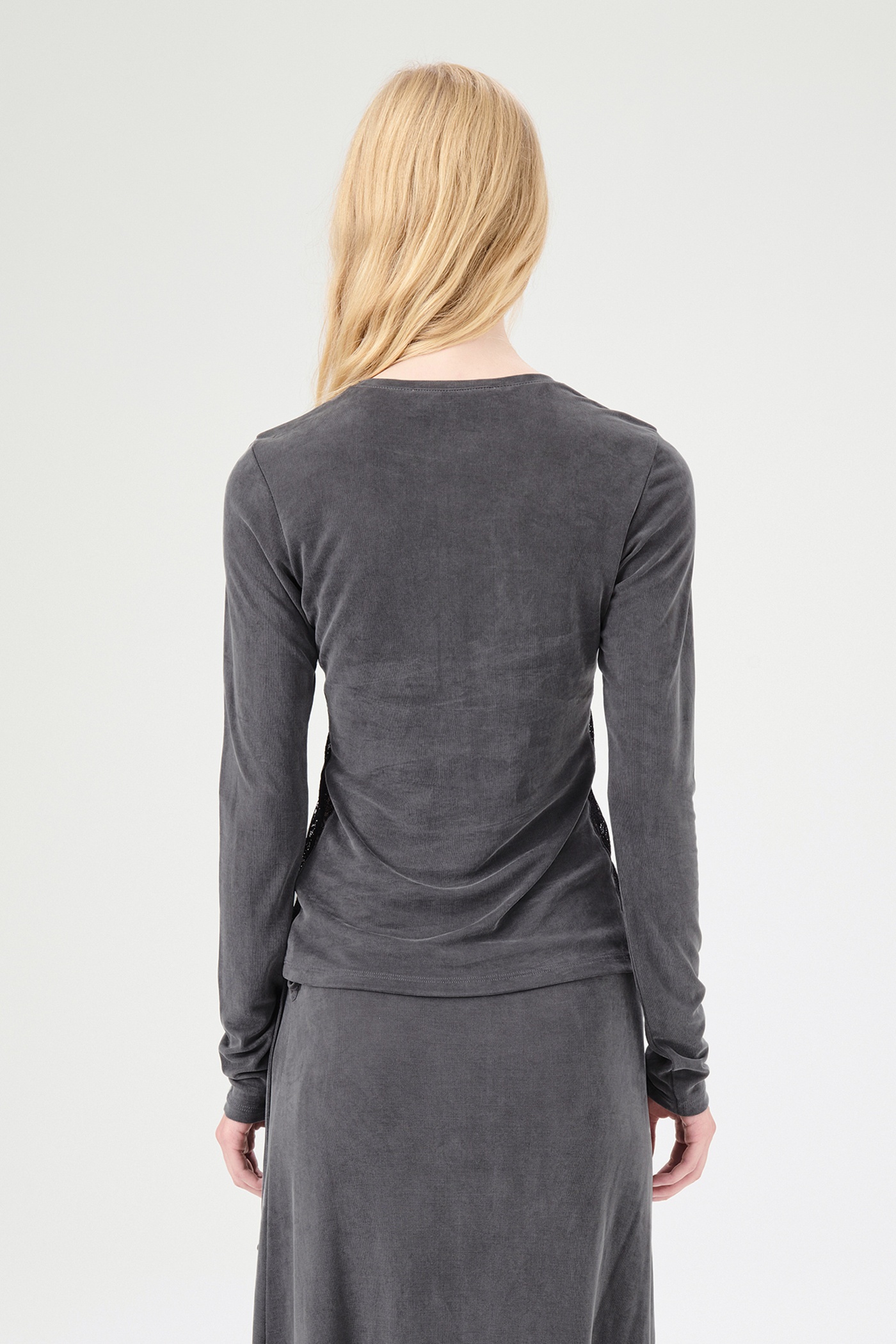 Super Slim Longsleeve Dark Grey Lace Cupro. 100% Tencel Luxe Womens Slim Longsleeve T-Shirt With Lac - 5
