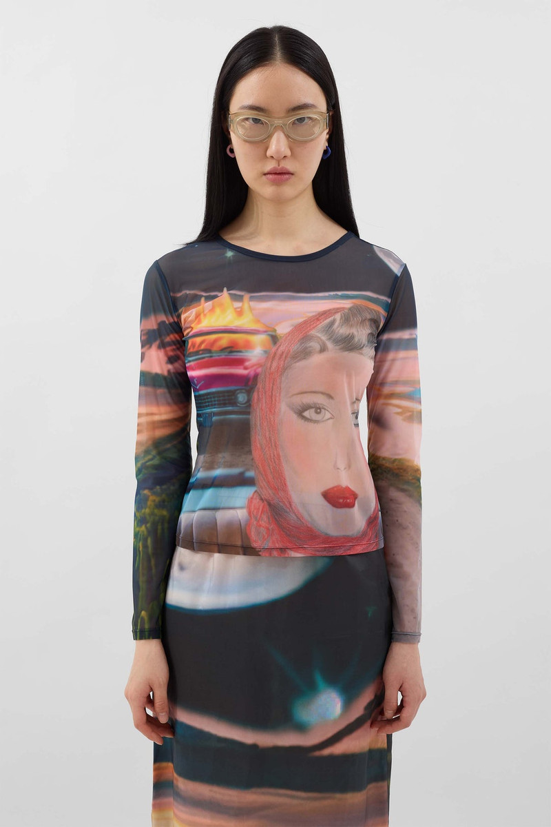 LONGSLEEVE SHEER TOP / Annamarie print 1