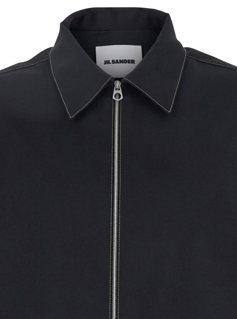 Jil Sander Men Black Zip-Up Shirt With Contrasting Stitching In Tech Fabric Man - 3