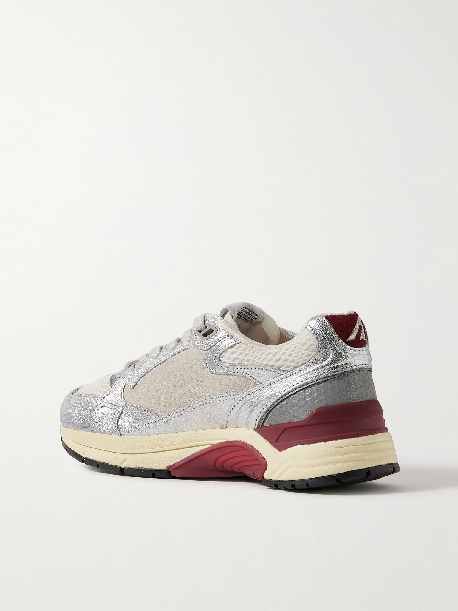 Hyperway Low mesh and suede-trimmed metallic leather sneakers Silver - 3