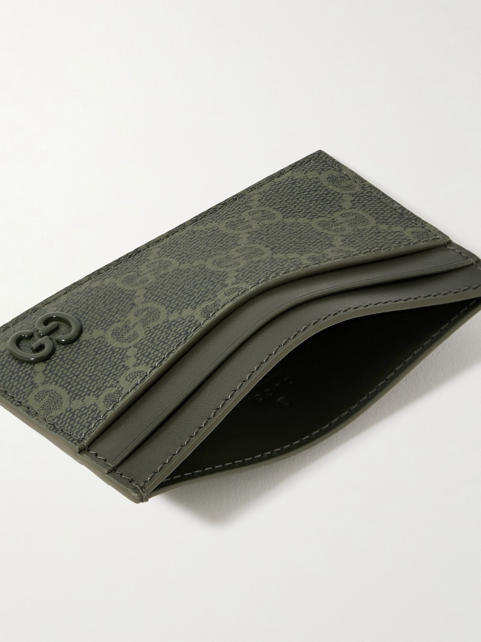 GG Supreme Monogrammed Coated-Canvas and Leather Cardholder Gray - 4