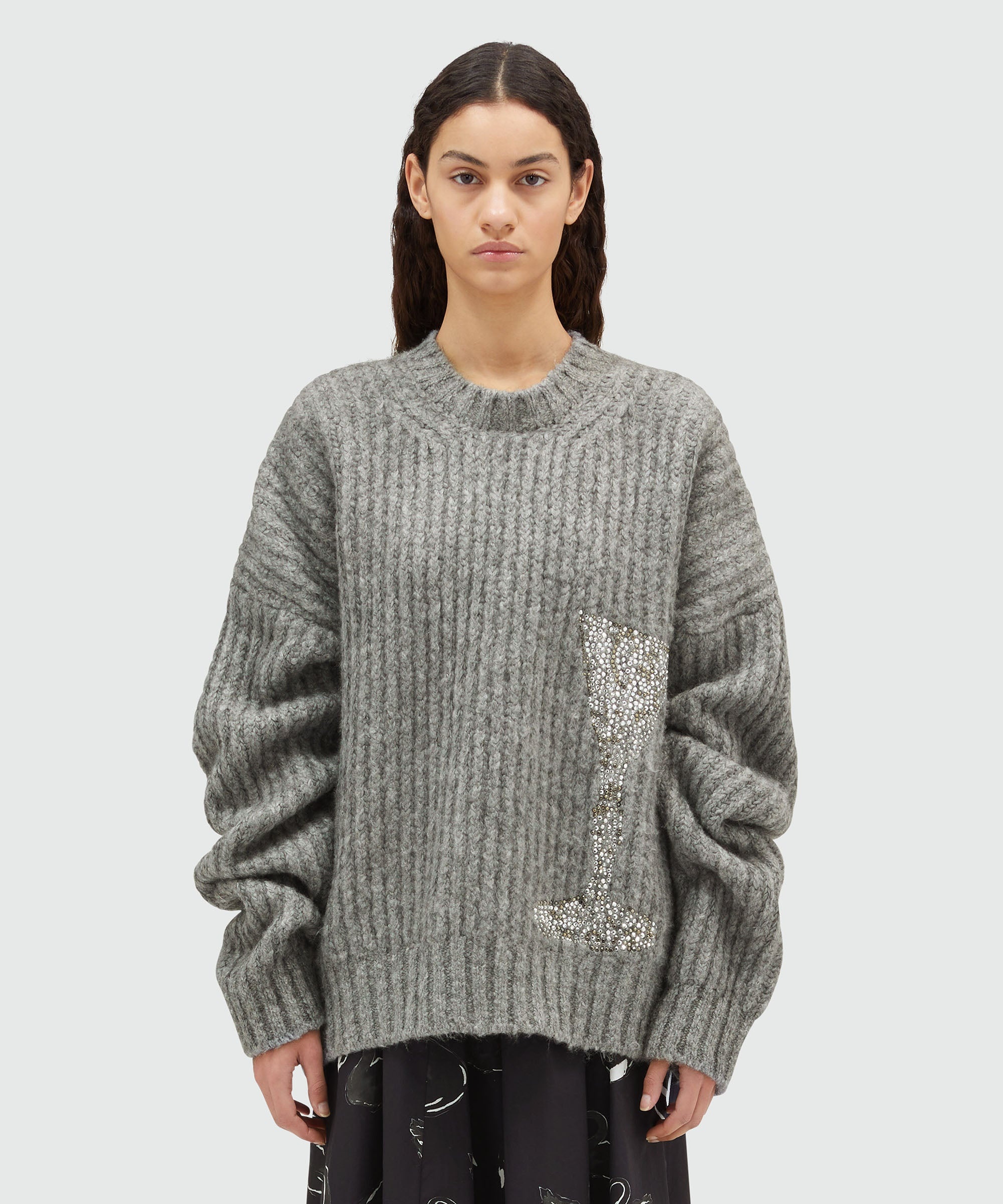 Wide-ribbed sweater with rhinestones - 2
