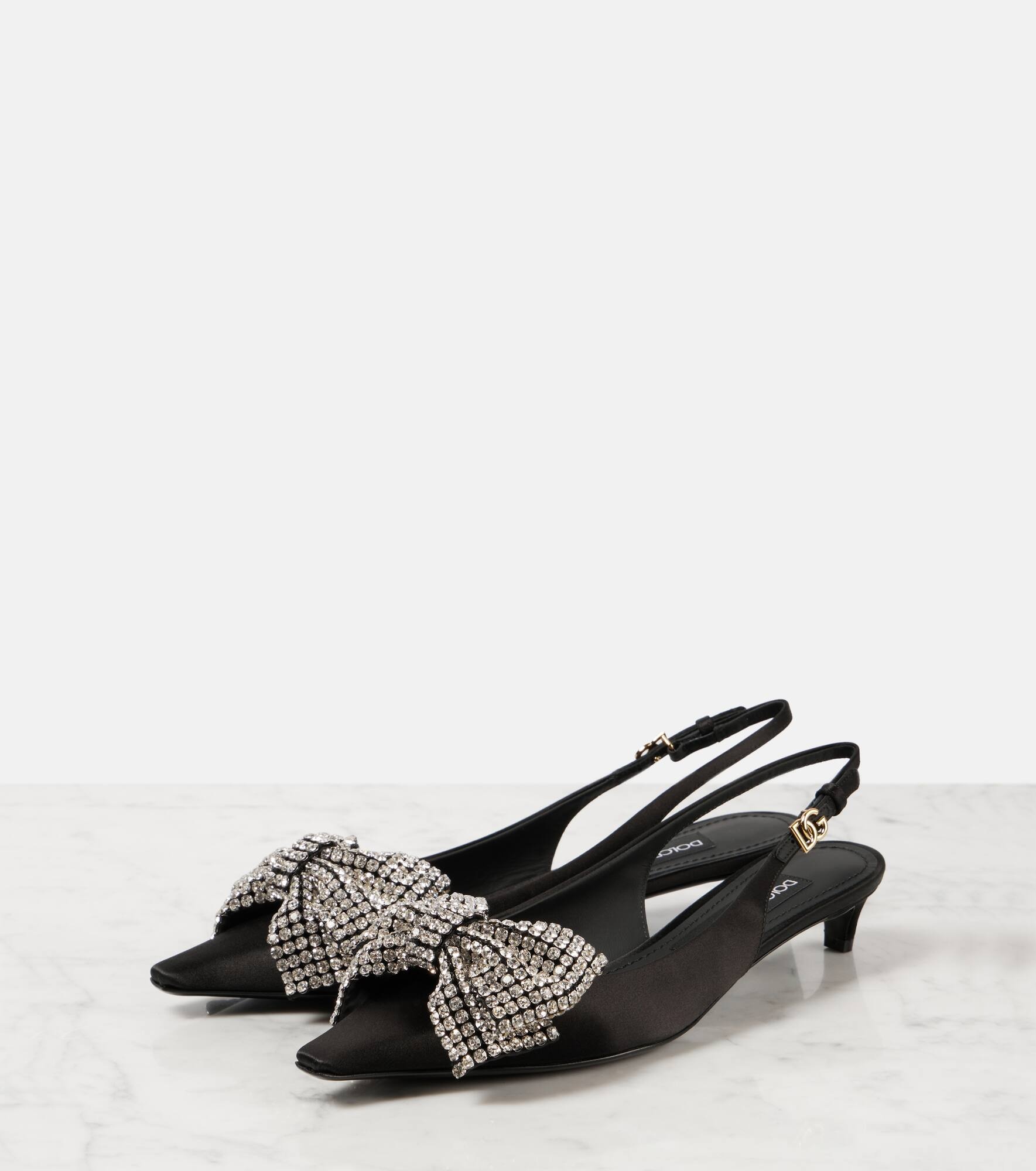 Embellished satin slingback pumps - 4