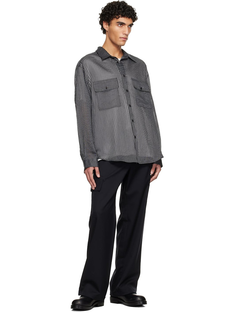 SOLID HOMME Black Sheer Striped Shirt outlook