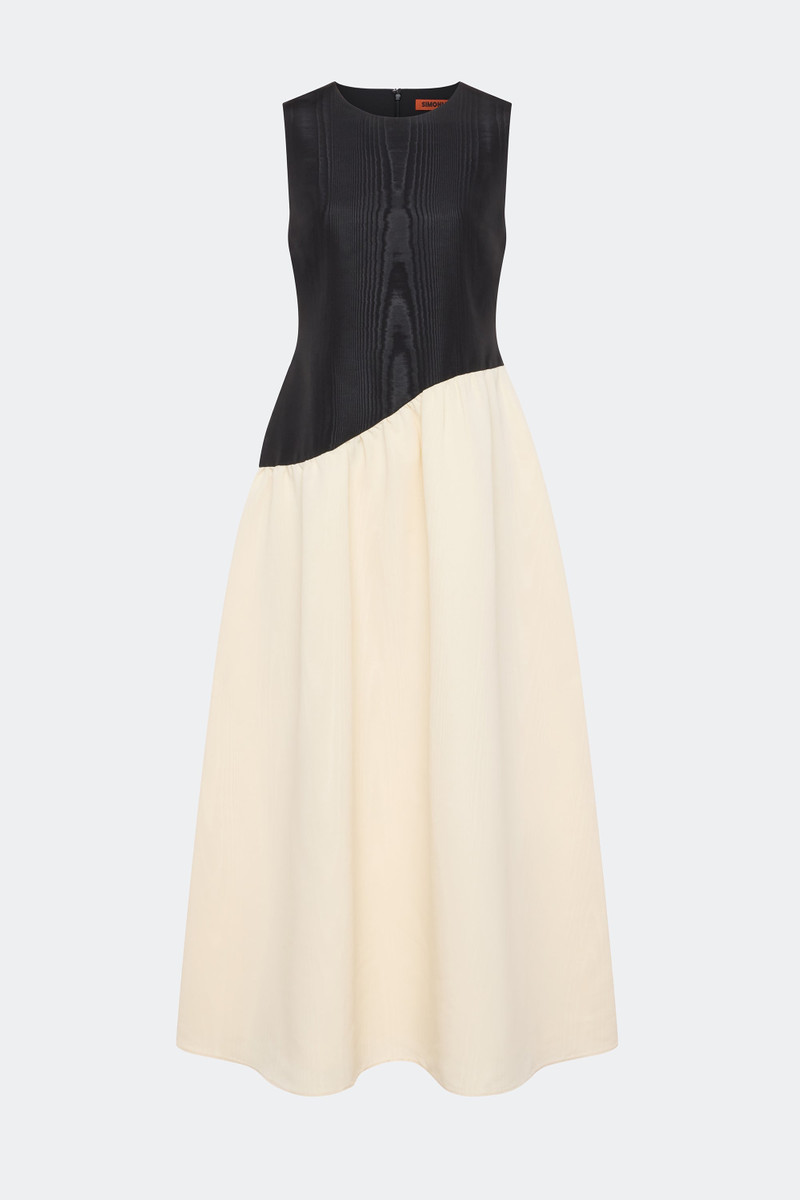 SIMONMILLER Laurel Moire Midi Dress In Black/Bone outlook