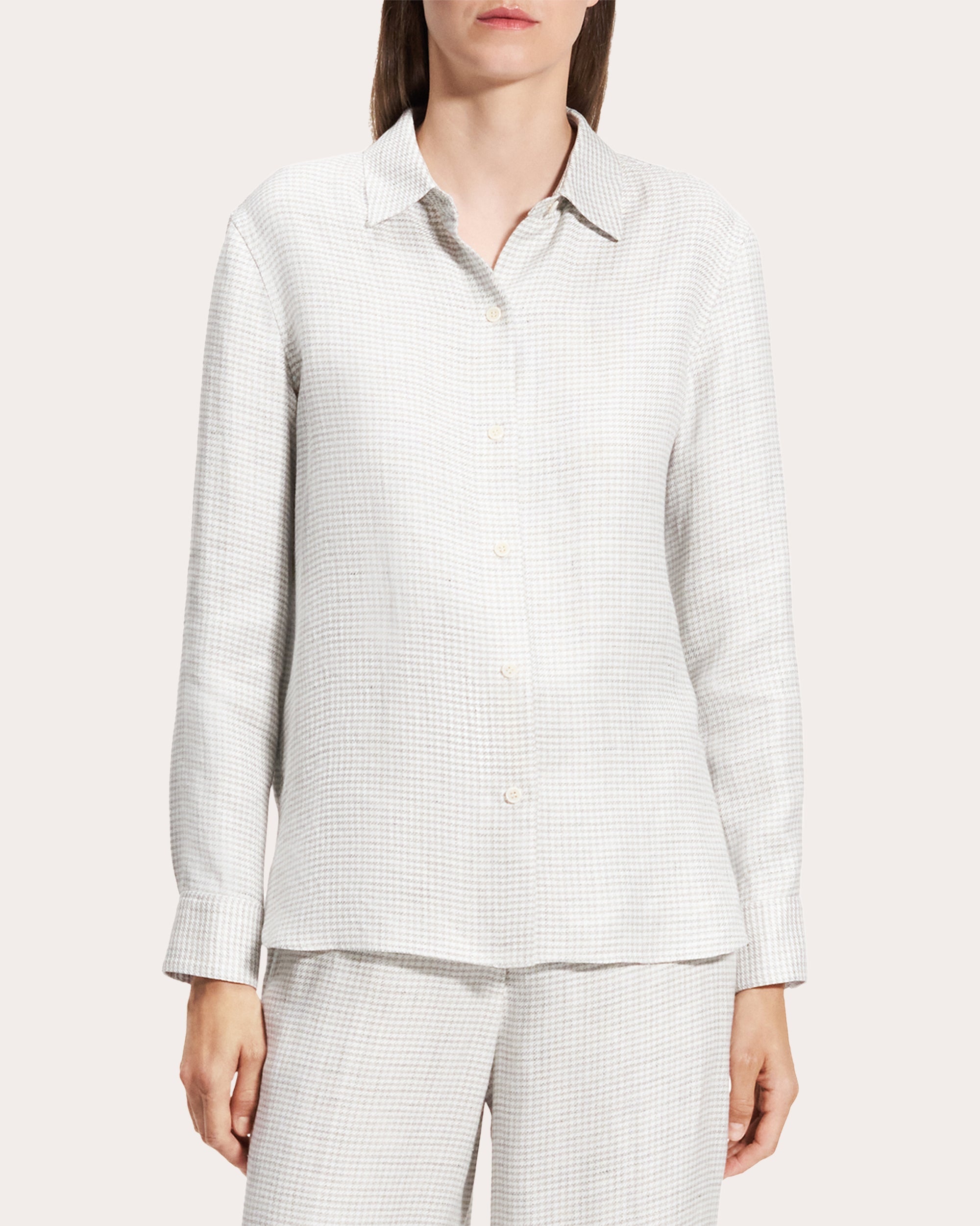 Houndstooth Linen Straight-Fit Button-Up - 2
