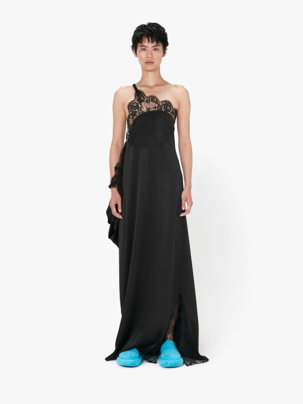 ONE SHOULDER ASYMMETRIC LACE SLIP DRESS - 2